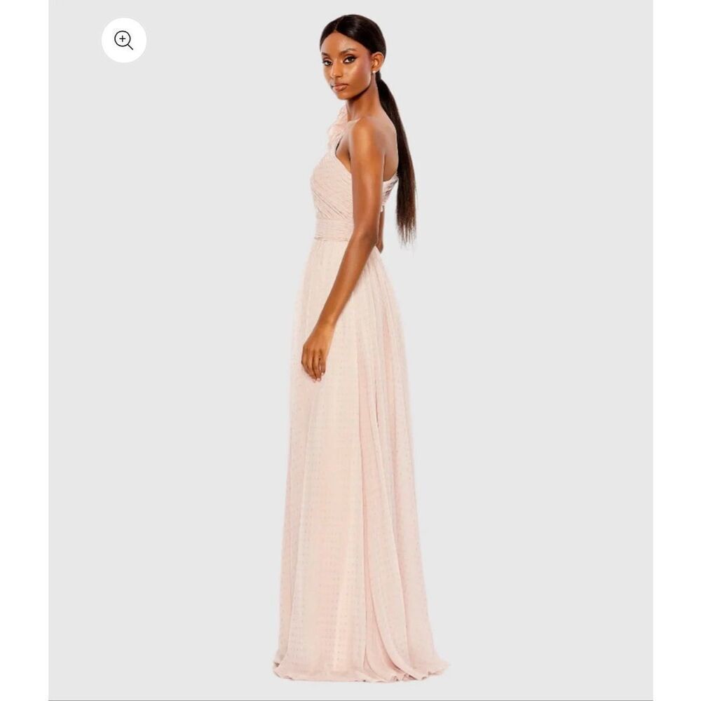 Mac Duggal Pink Polka Dot Ruffled One Shoulder Gown Size 10